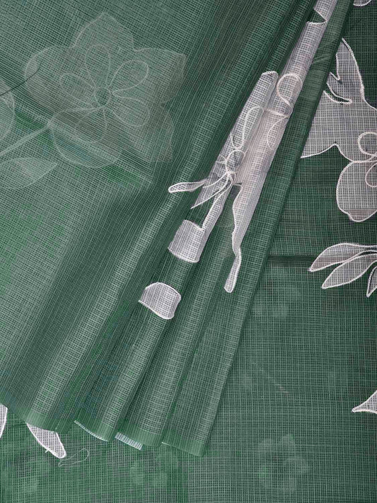 Green Digital Print Kota Saree with Floral Asplique Work Design o0750