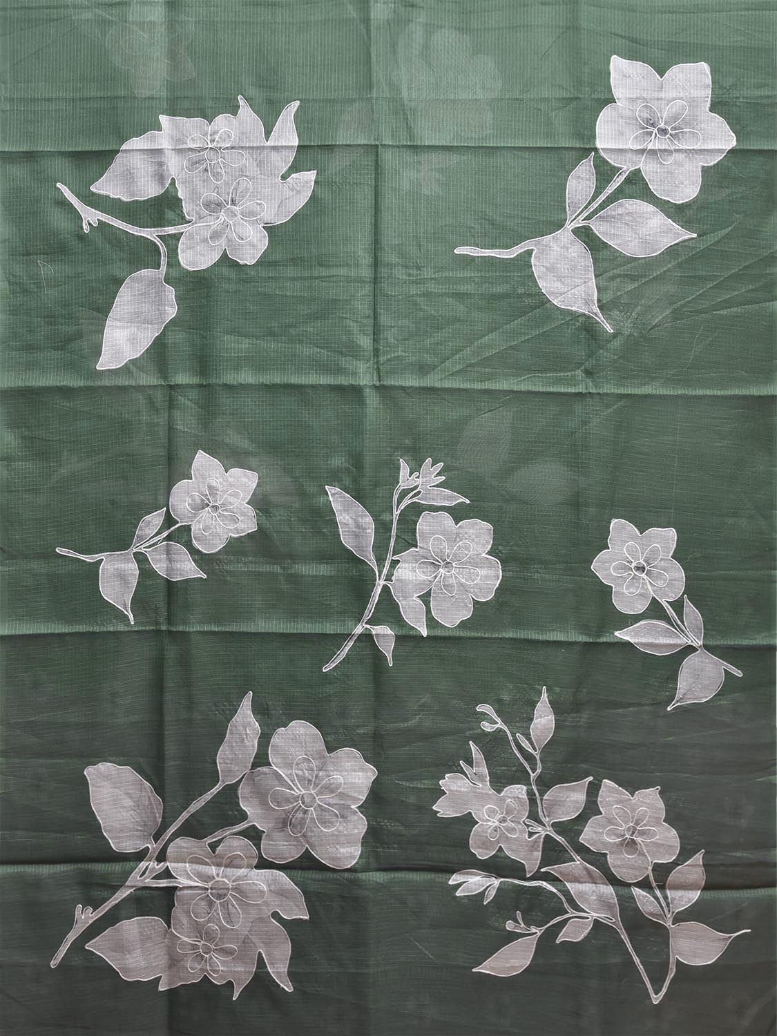 Green Digital Print Kota Saree with Floral Asplique Work Design o0750