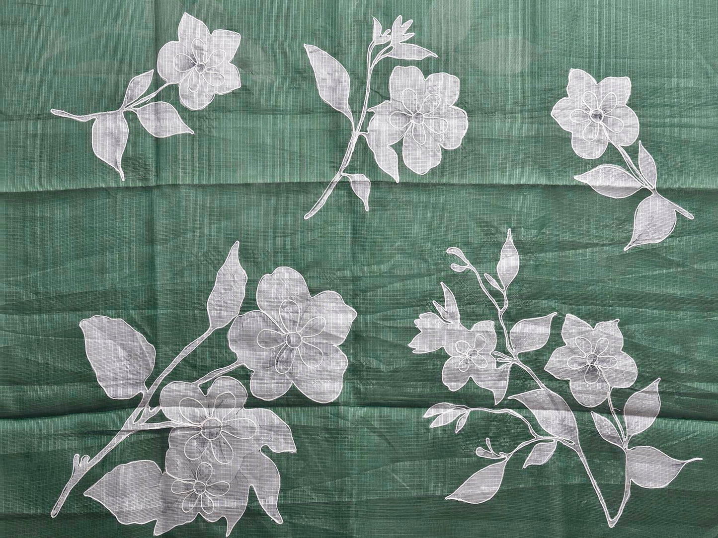 Green Digital Print Kota Saree with Floral Asplique Work Design o0750