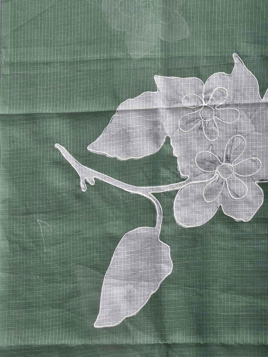 Green Digital Print Kota Saree with Floral Asplique Work Design o0750