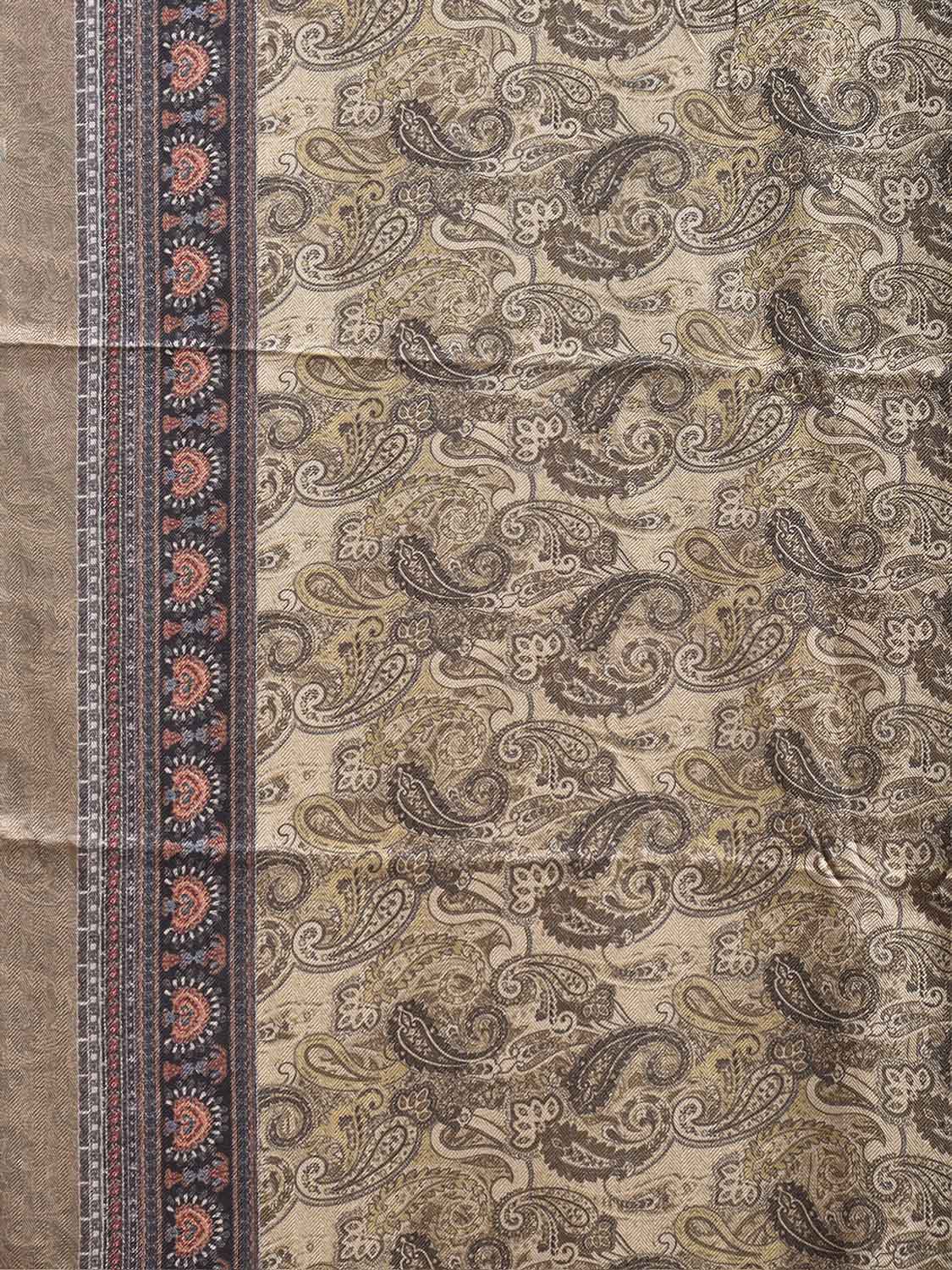 Light Yellow Pashmina Print Viscose Saree with All Over Pasley Body and Pallu Design o0751