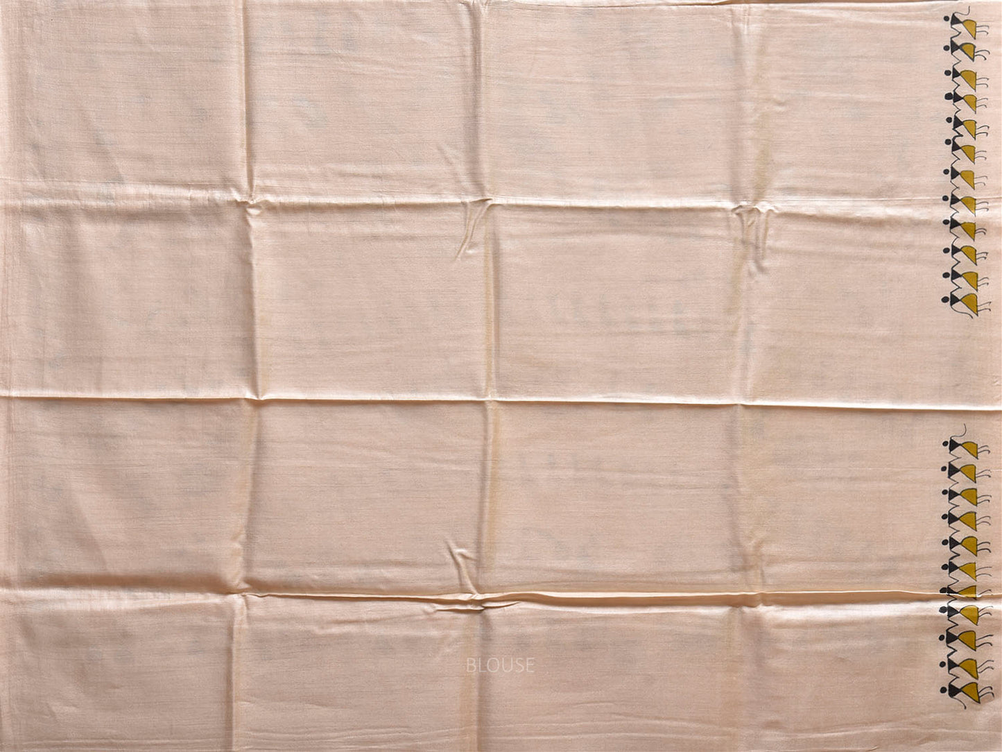 Cream Warli Print Tussar Saree with Pallu and Border Design o0752