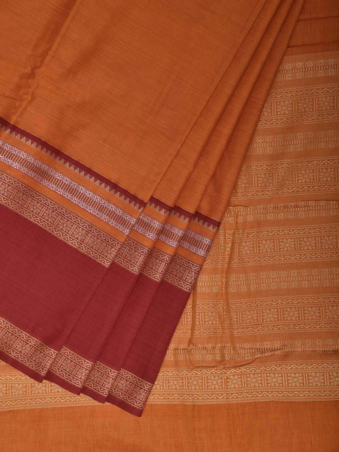 Orange and Red Cotton Viscose Plain Saree with Pallu and Border Design o0753
