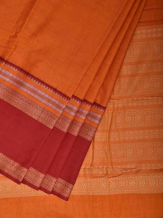Orange and Red Cotton Viscose Plain Saree with Pallu and Border Design o0753
