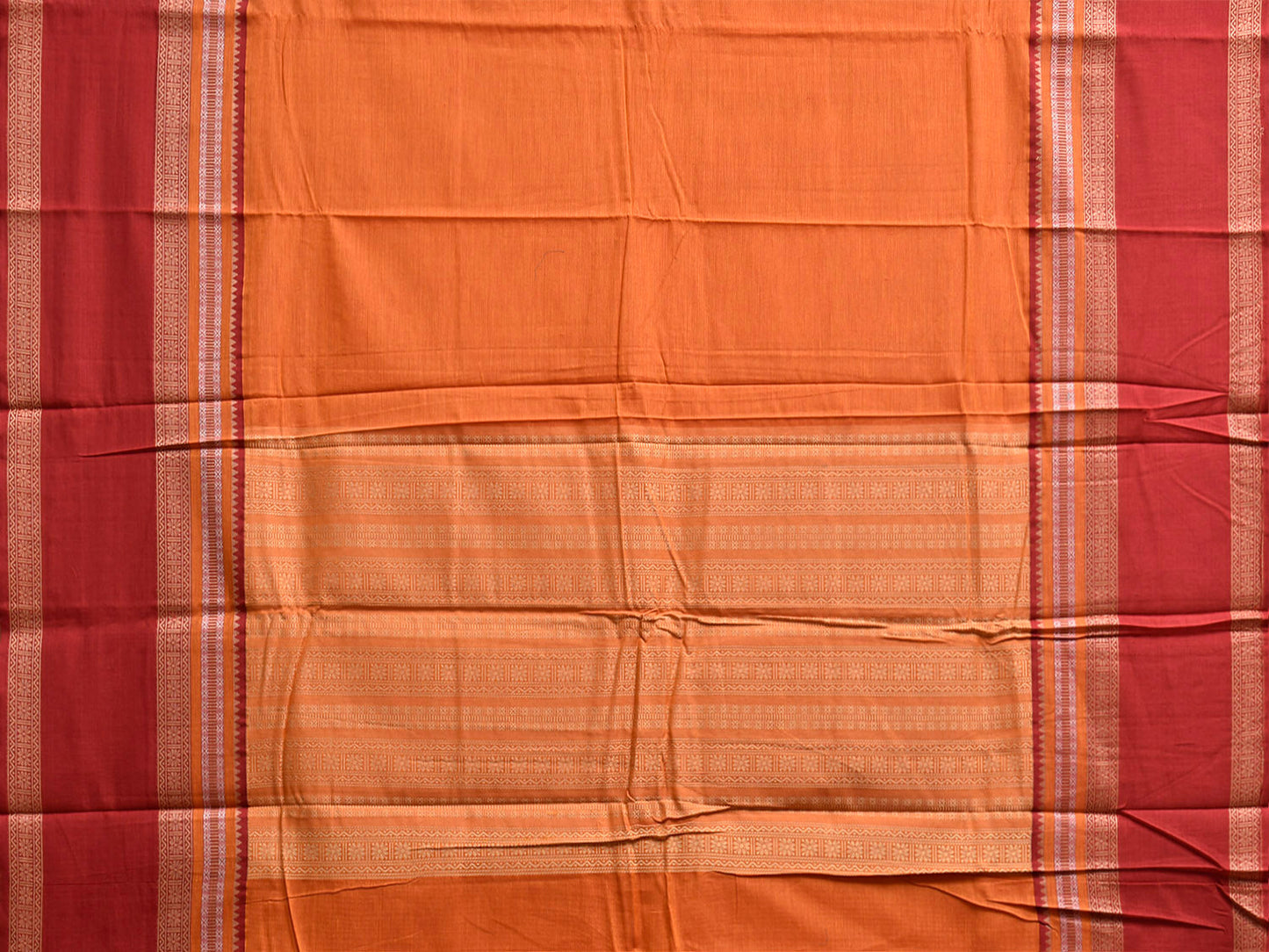 Orange and Red Cotton Viscose Plain Saree with Pallu and Border Design o0753