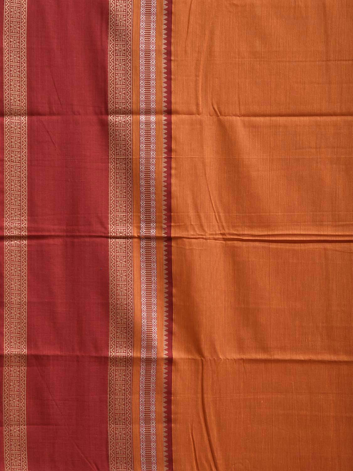 Orange and Red Cotton Viscose Plain Saree with Pallu and Border Design o0753