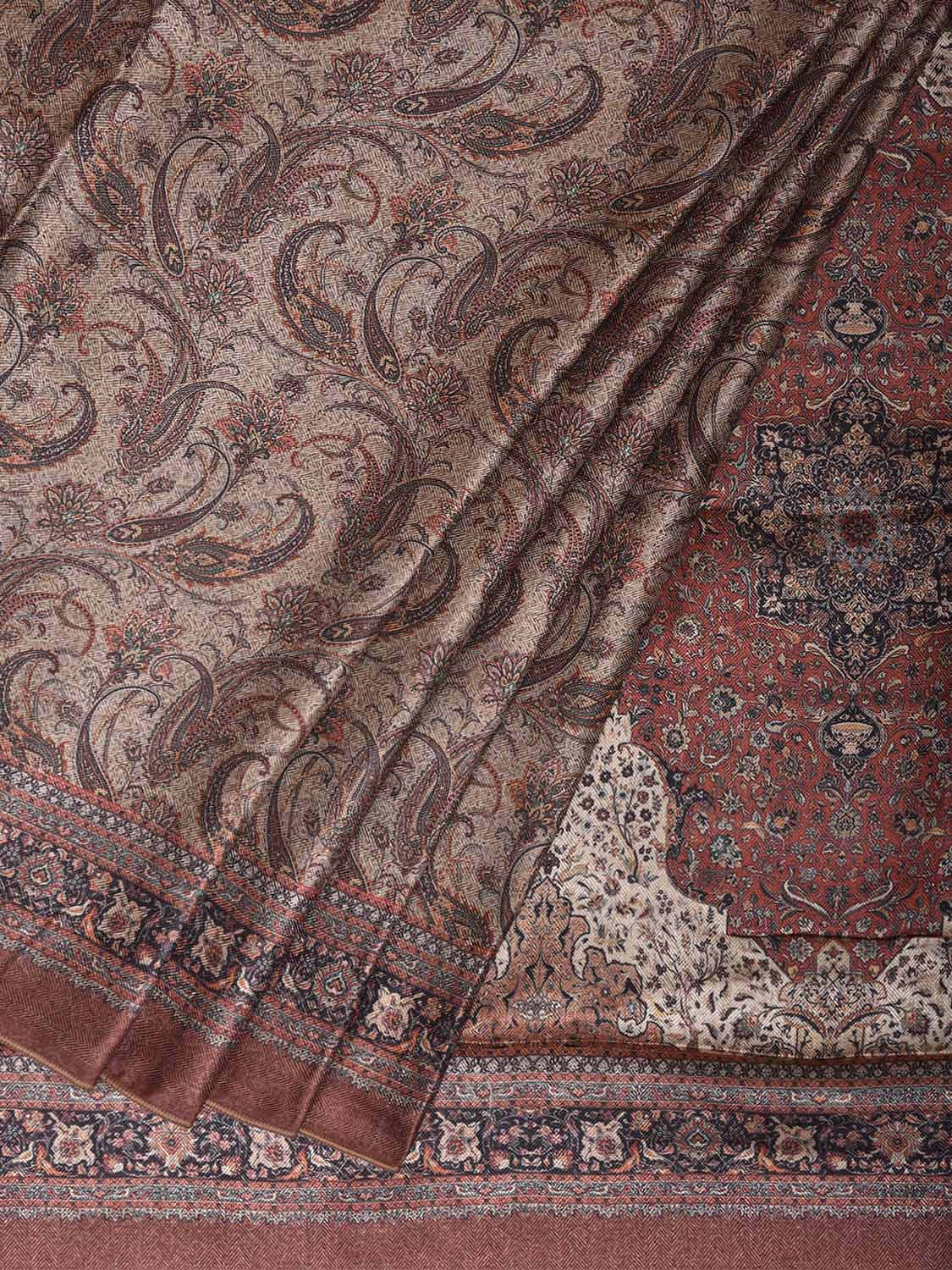 Light Grey Pashmina Print Viscose Saree with All Over Pasley Body and Pallu Design o0757