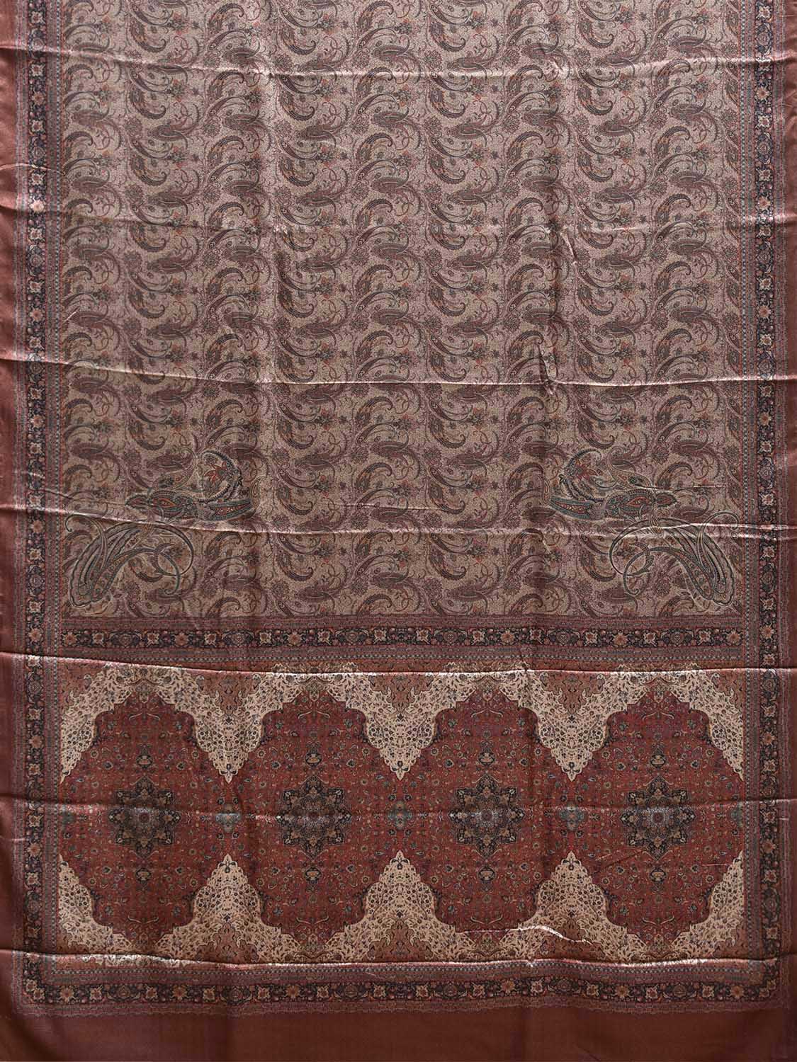 Light Grey Pashmina Print Viscose Saree with All Over Pasley Body and Pallu Design o0757