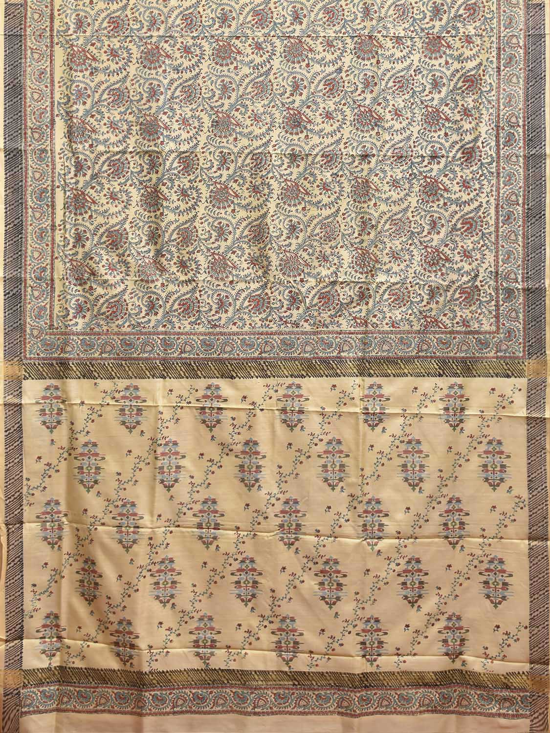 Light Yellow Digital Print Uppada Silk Handloom Saree with All Over Floral and Pallu Design o0760