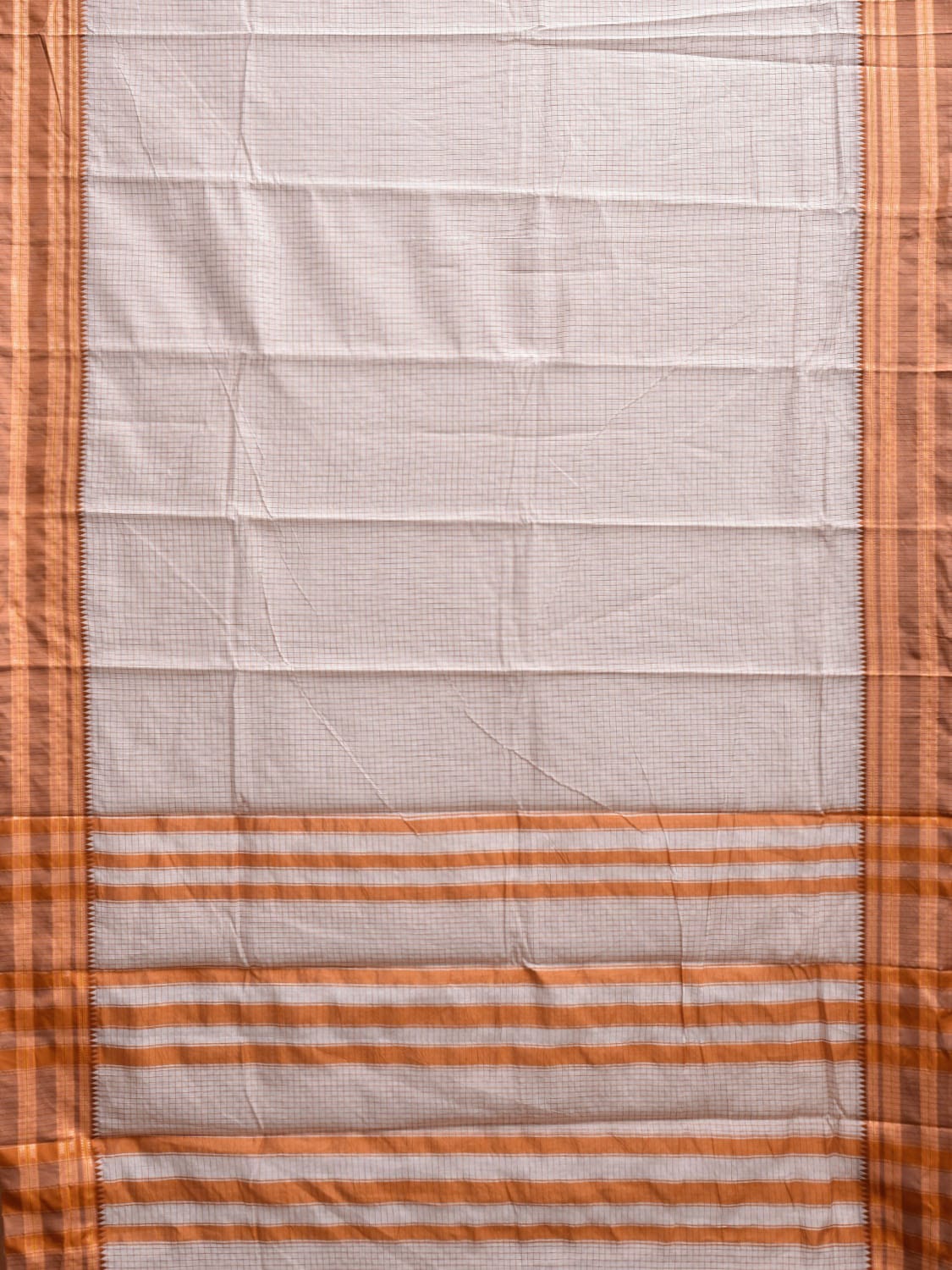 Off White Bamboo Cotton Plain Saree with Checks Design No Blouse bc0801