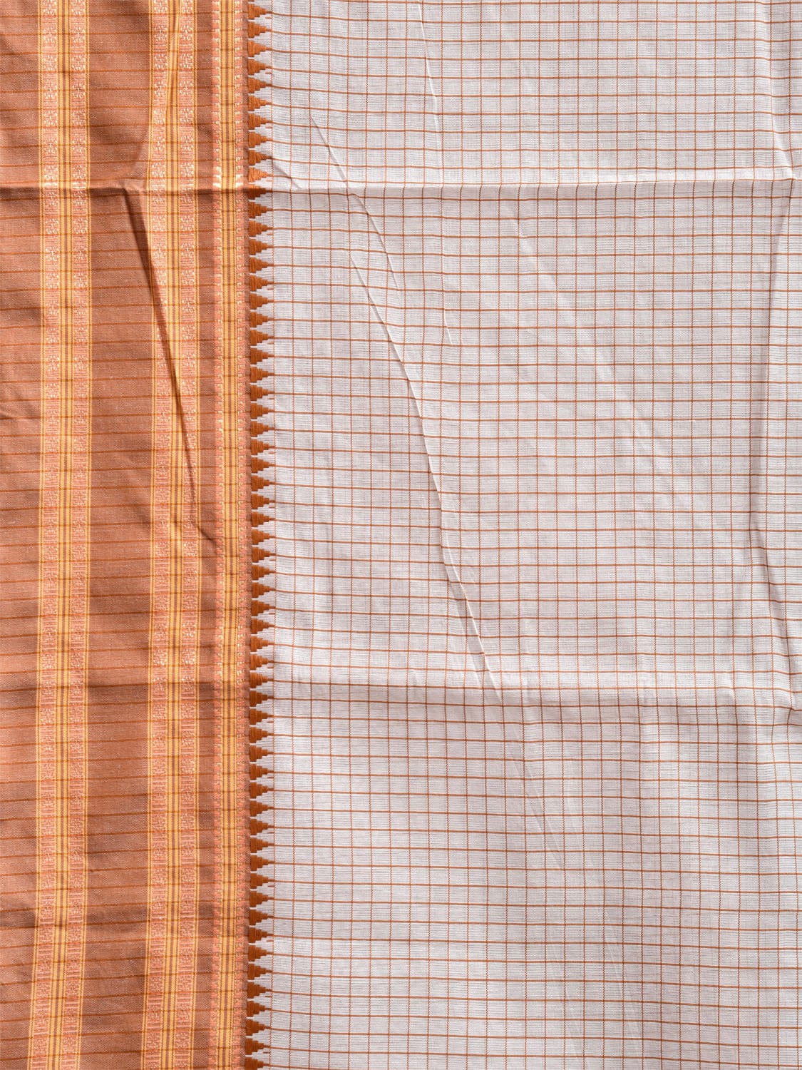 Off White Bamboo Cotton Plain Saree with Checks Design No Blouse bc0801