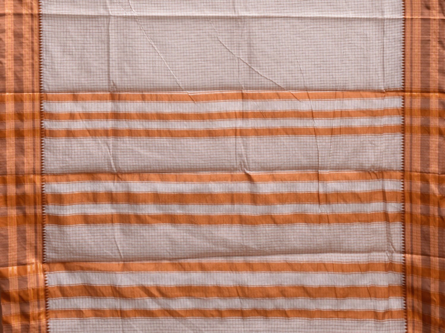 Off White Bamboo Cotton Plain Saree with Checks Design No Blouse bc0801