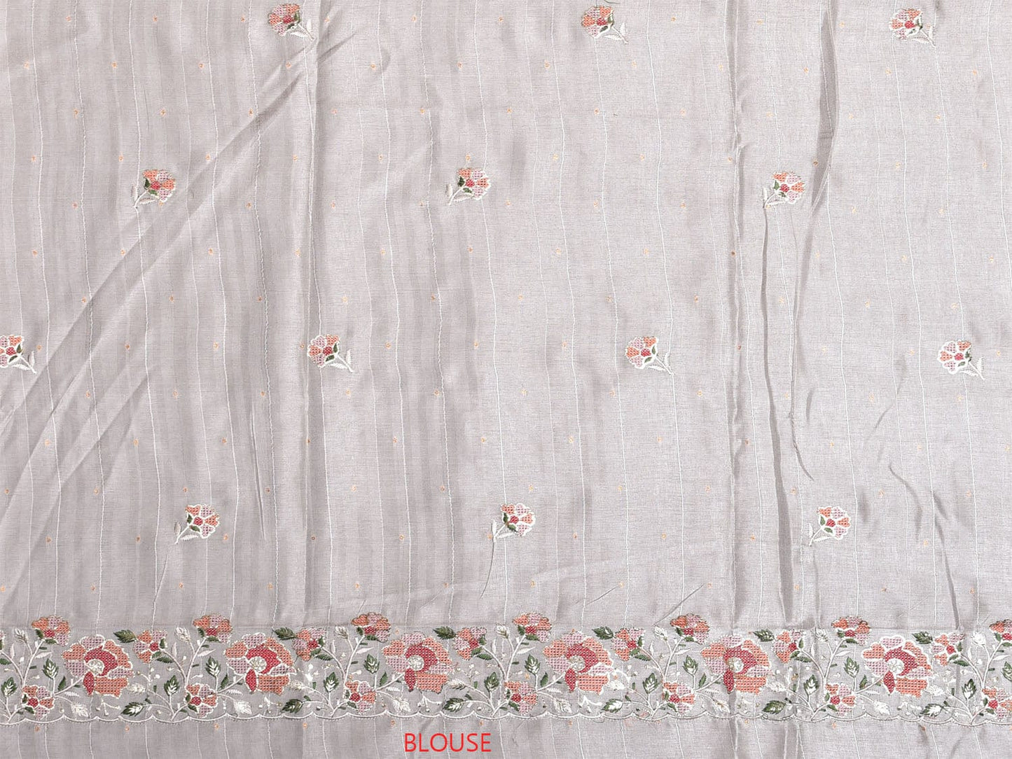 Off White Blended Tussar Saree with Petit Embroidary & Silver Foil Floral Border Design o0676