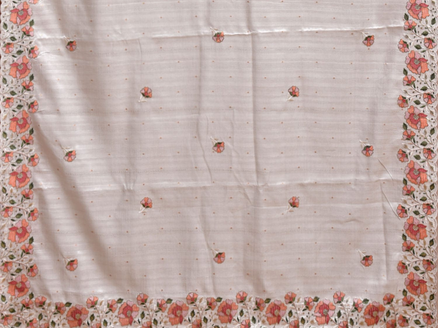 Off White Blended Tussar Saree with Petit Embroidary & Silver Foil Floral Border Design o0676