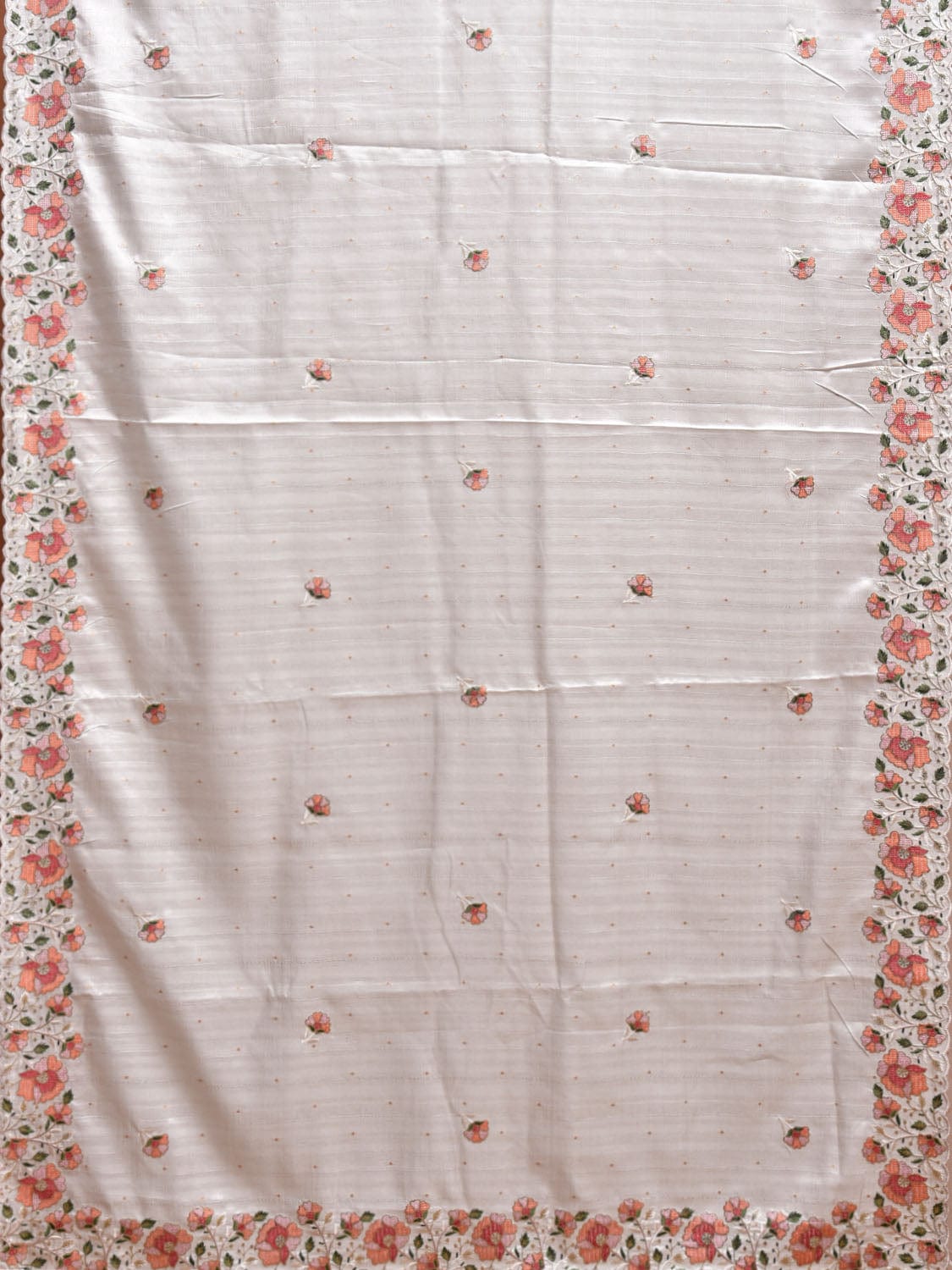 Off White Blended Tussar Saree with Petit Embroidary & Silver Foil Floral Border Design o0676