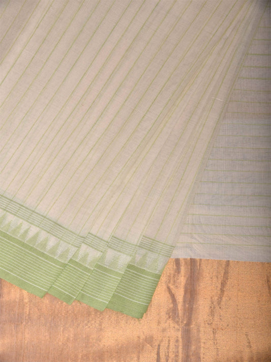 Off White Khadi Cotton Handloom Saree with Strips and Temple Border Design kh0715