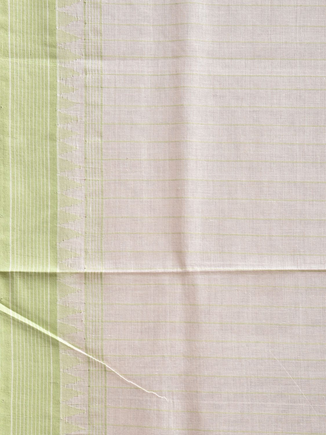 Off White Khadi Cotton Handloom Saree with Strips and Temple Border Design kh0715
