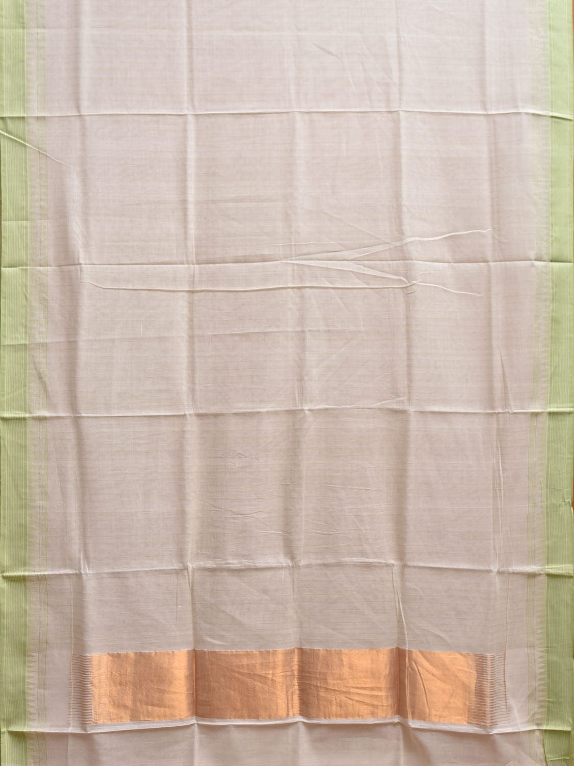 Off White Khadi Cotton Handloom Saree with Strips and Temple Border Design kh0715