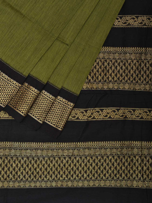 Olive and Black Gadwal Cotton Saree with Pallu and Border Design g0444