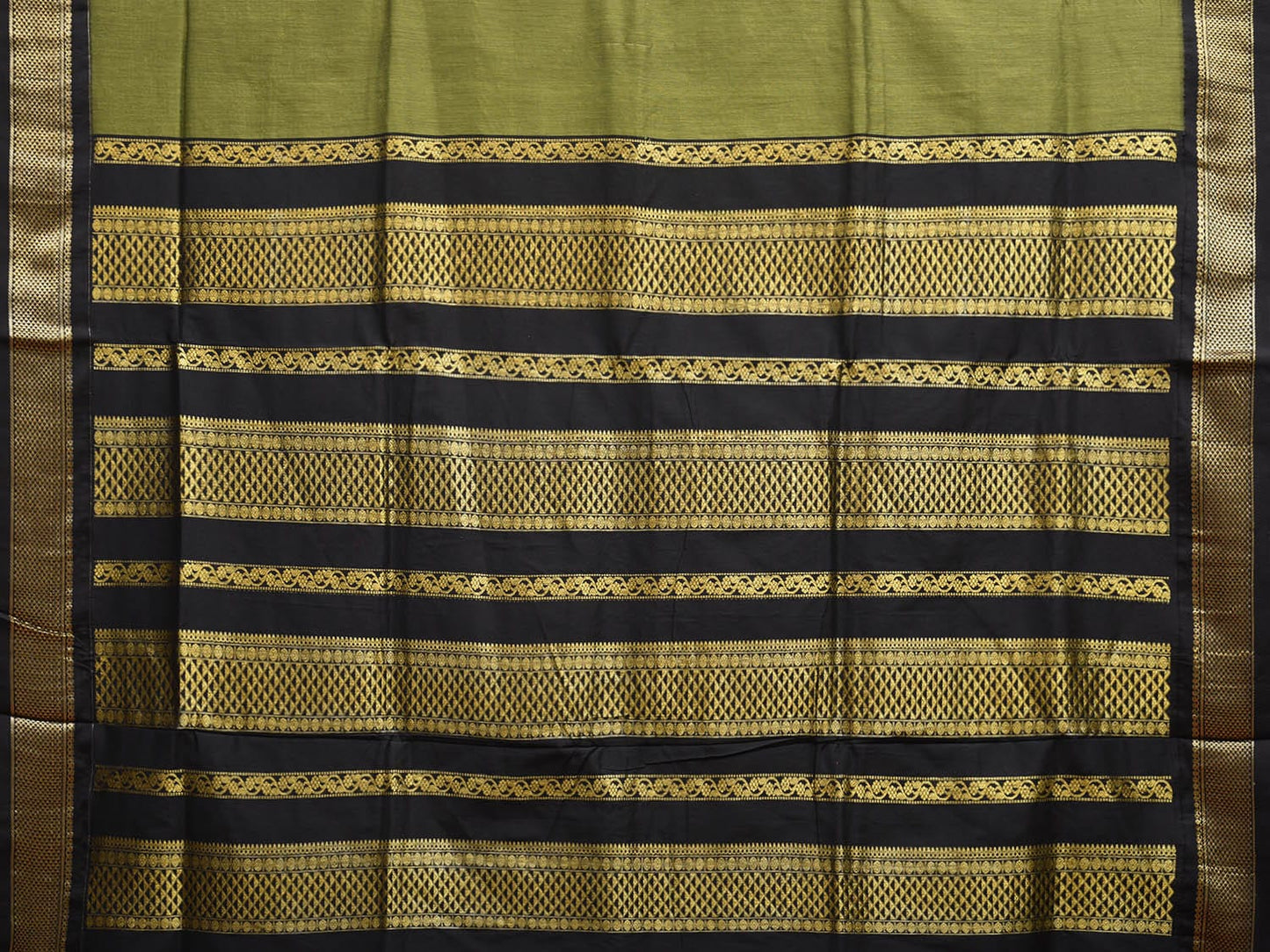 Olive and Black Gadwal Cotton Saree with Pallu and Border Design g0444