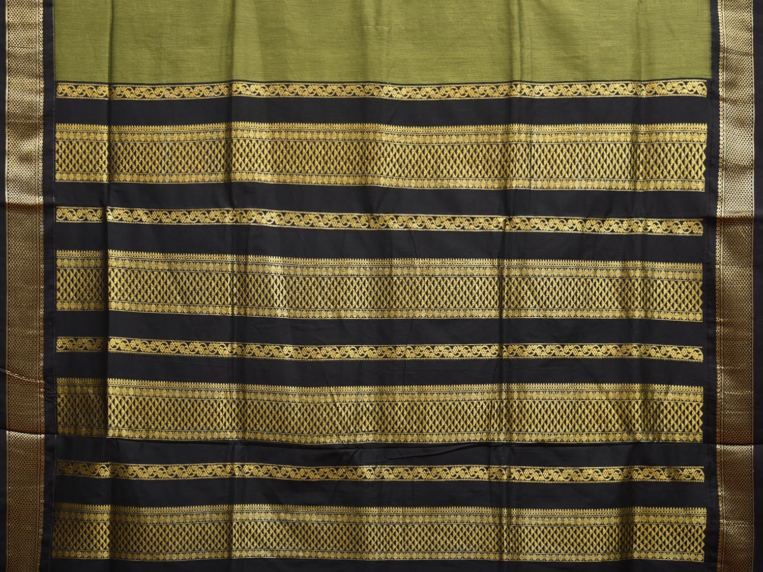 Olive and Black Gadwal Cotton Saree with Pallu and Border Design g0444