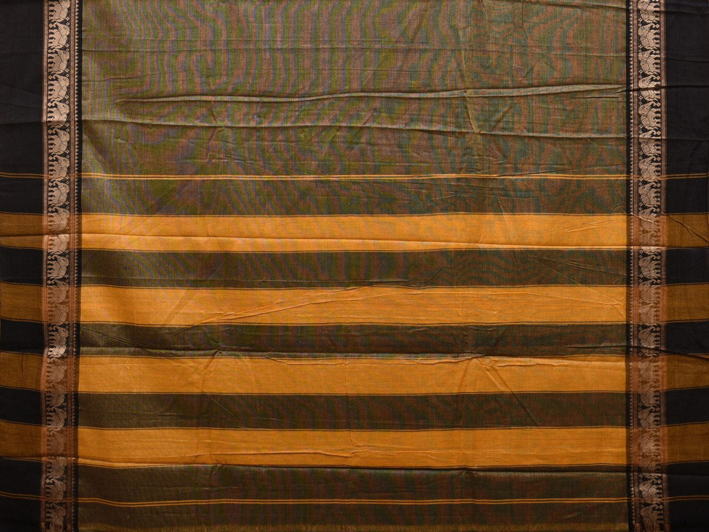 Olive and Black Narayanpet Cotton Saree with Elephant Border Design No Blouse np0893