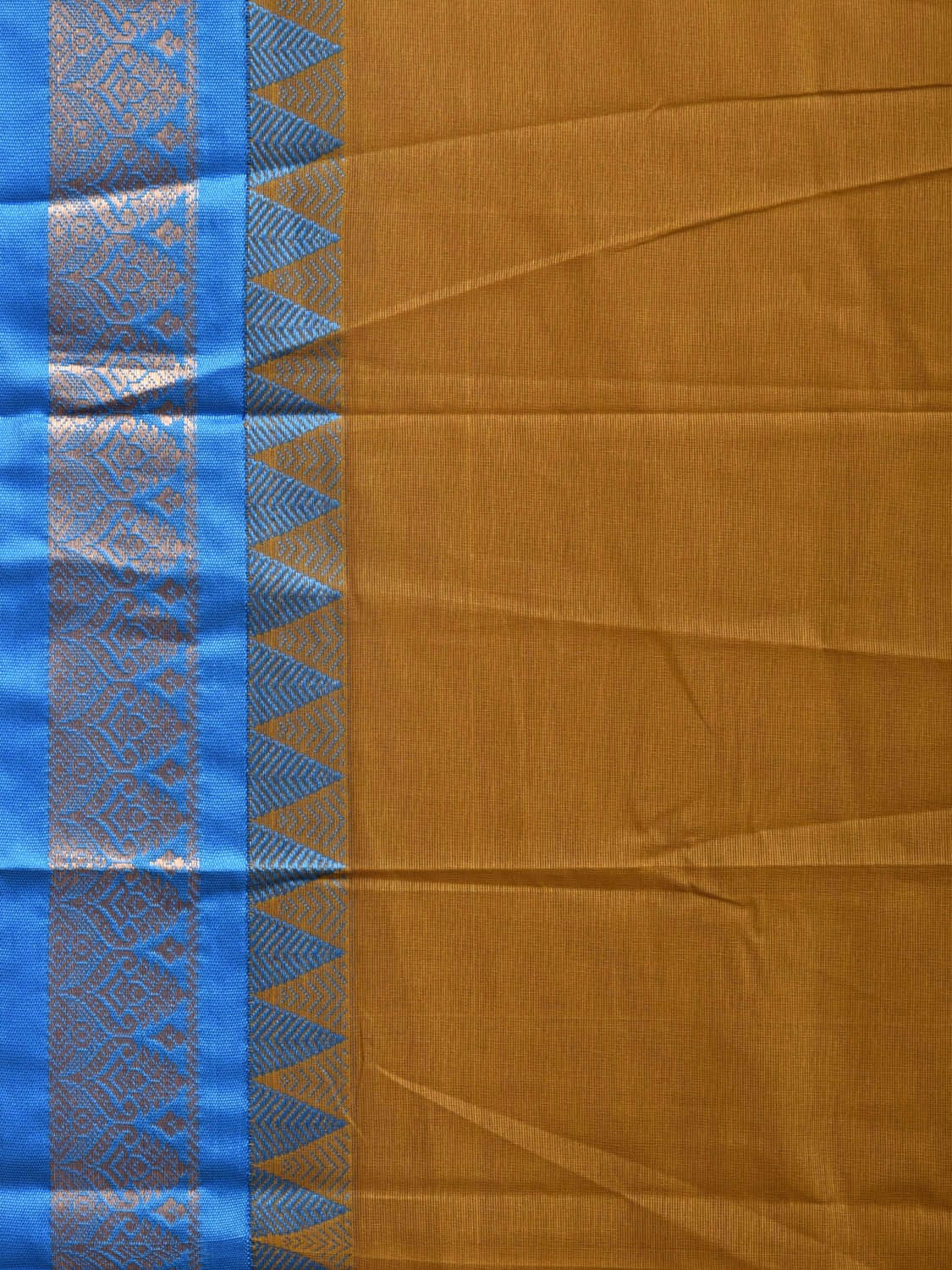 Olive and Blue Gadwal Cotton Handloom Plain Saree with Strips Pallu Design No Blouse g0373