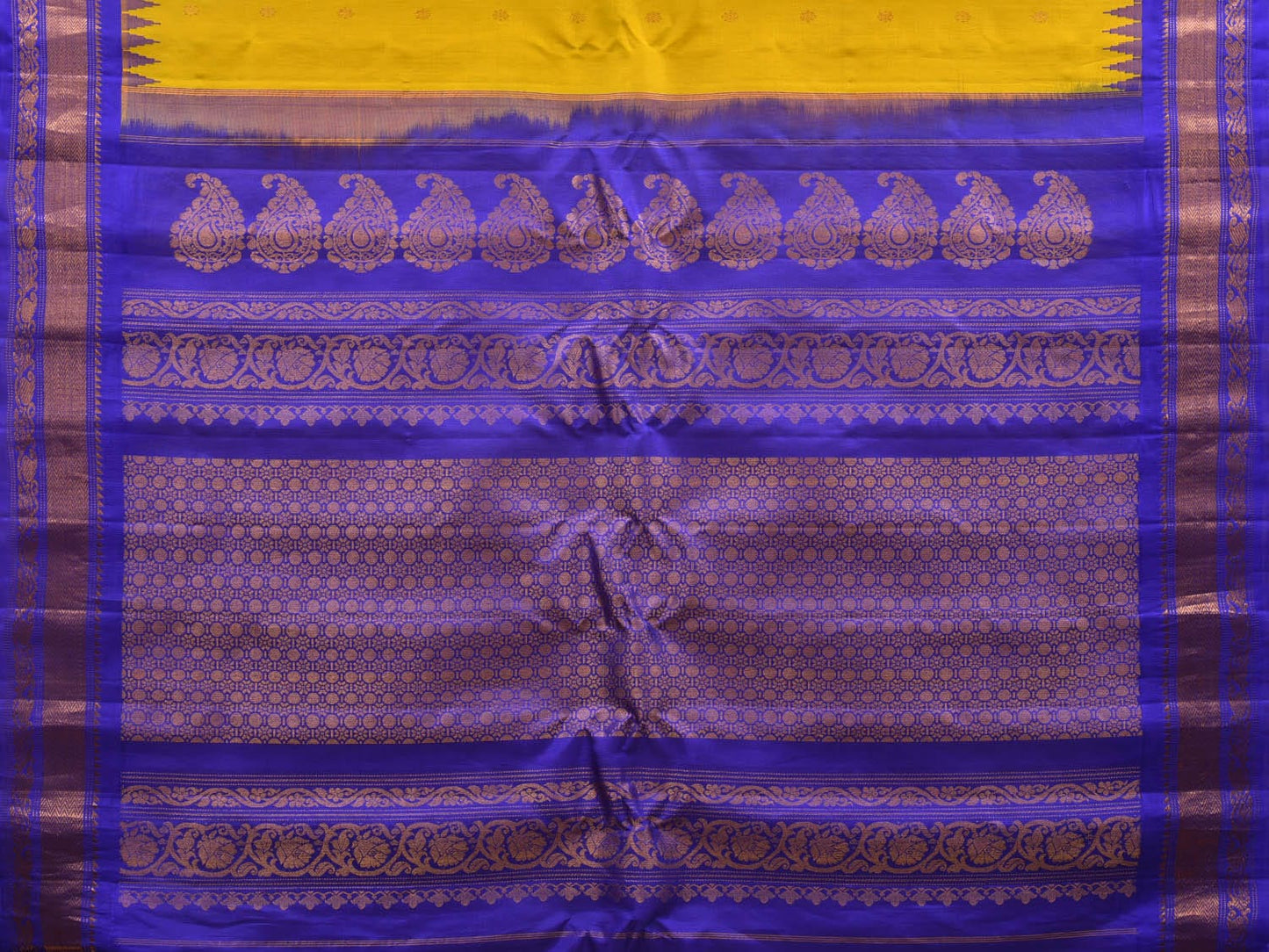 Olive and Blue Gadwal Silk Handloom Saree with Mango Pallu and Temple Border Design g0306