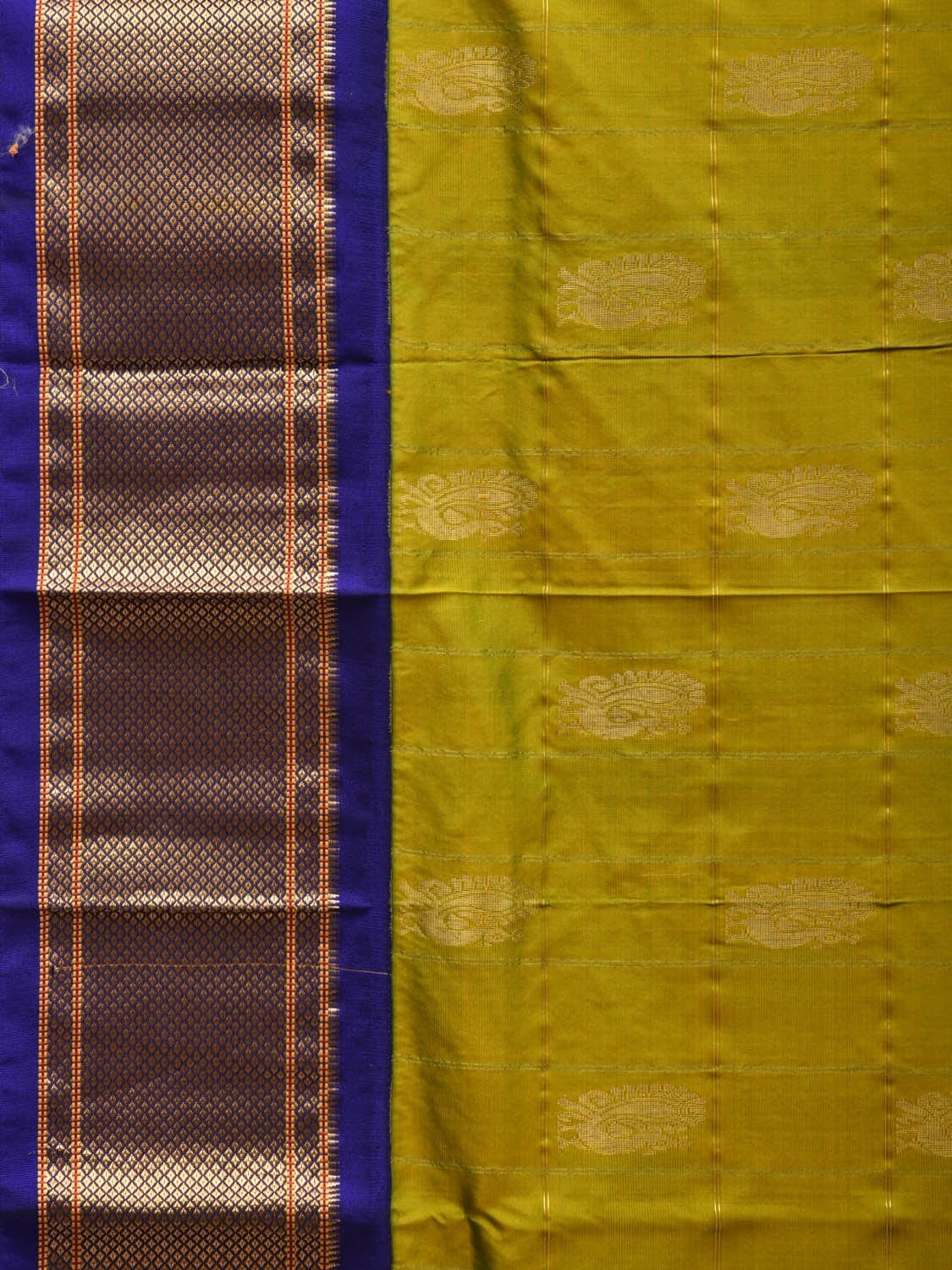 Olive and Blue Paithani Silk Handloom Saree with Pallu and Checks Design p0411