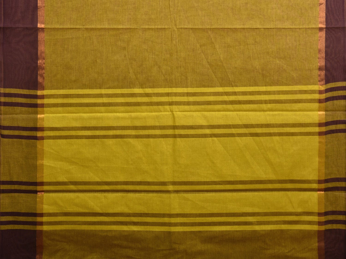 Olive and Brown Kanchipuram Cotton Handloom Plain Saree with Strips Pallu Design k0570