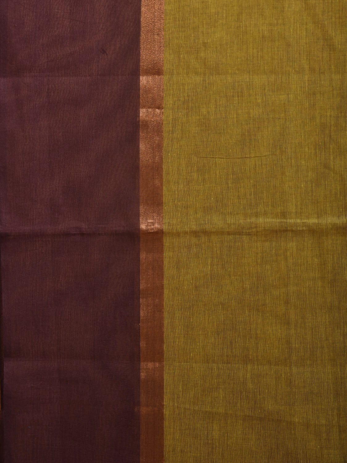 Olive and Brown Kanchipuram Cotton Handloom Plain Saree with Strips Pallu Design k0570