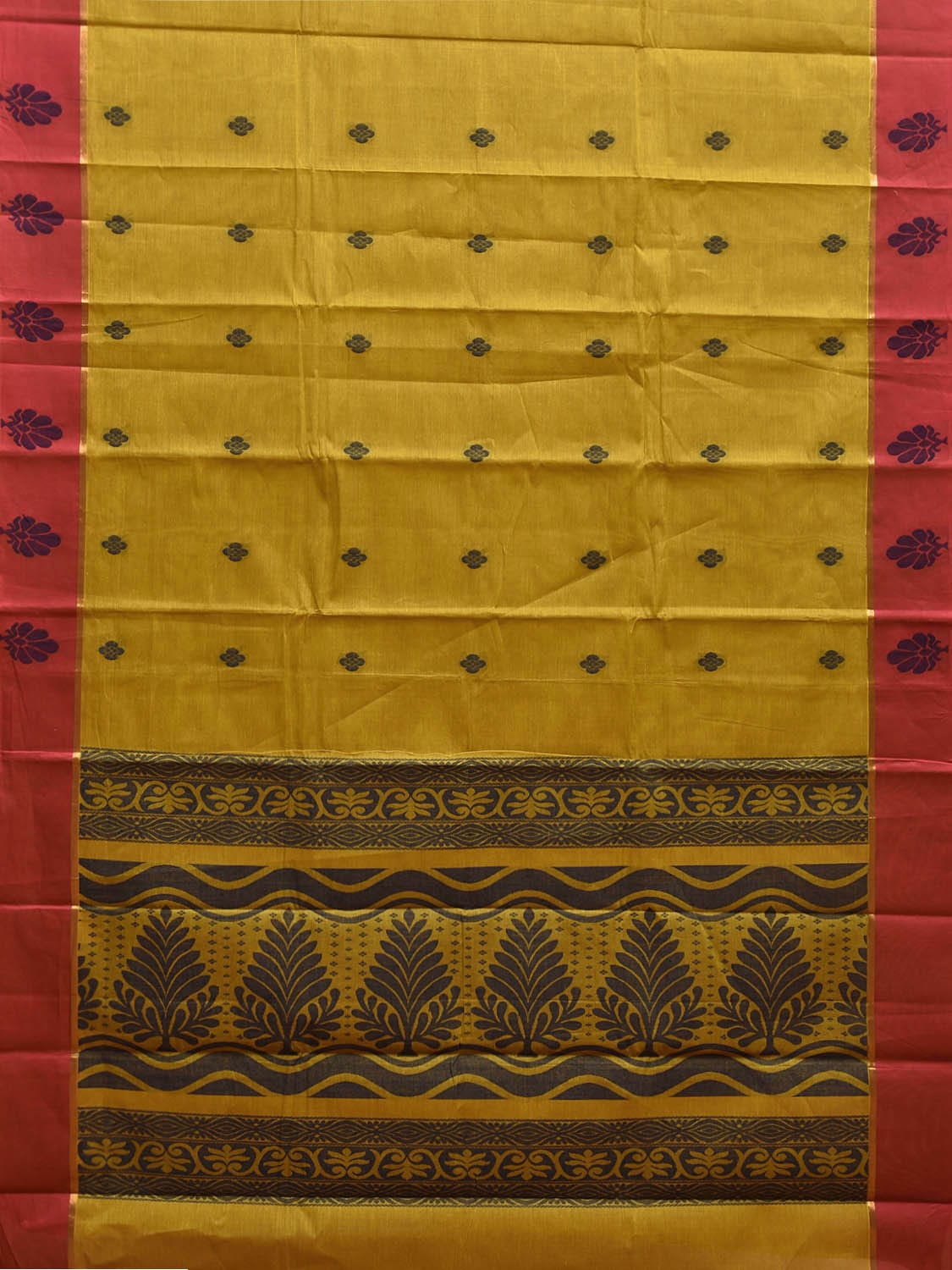 Olive and Burgundy Kanchipuram Cotton Saree with Pallu and Border Design k0773