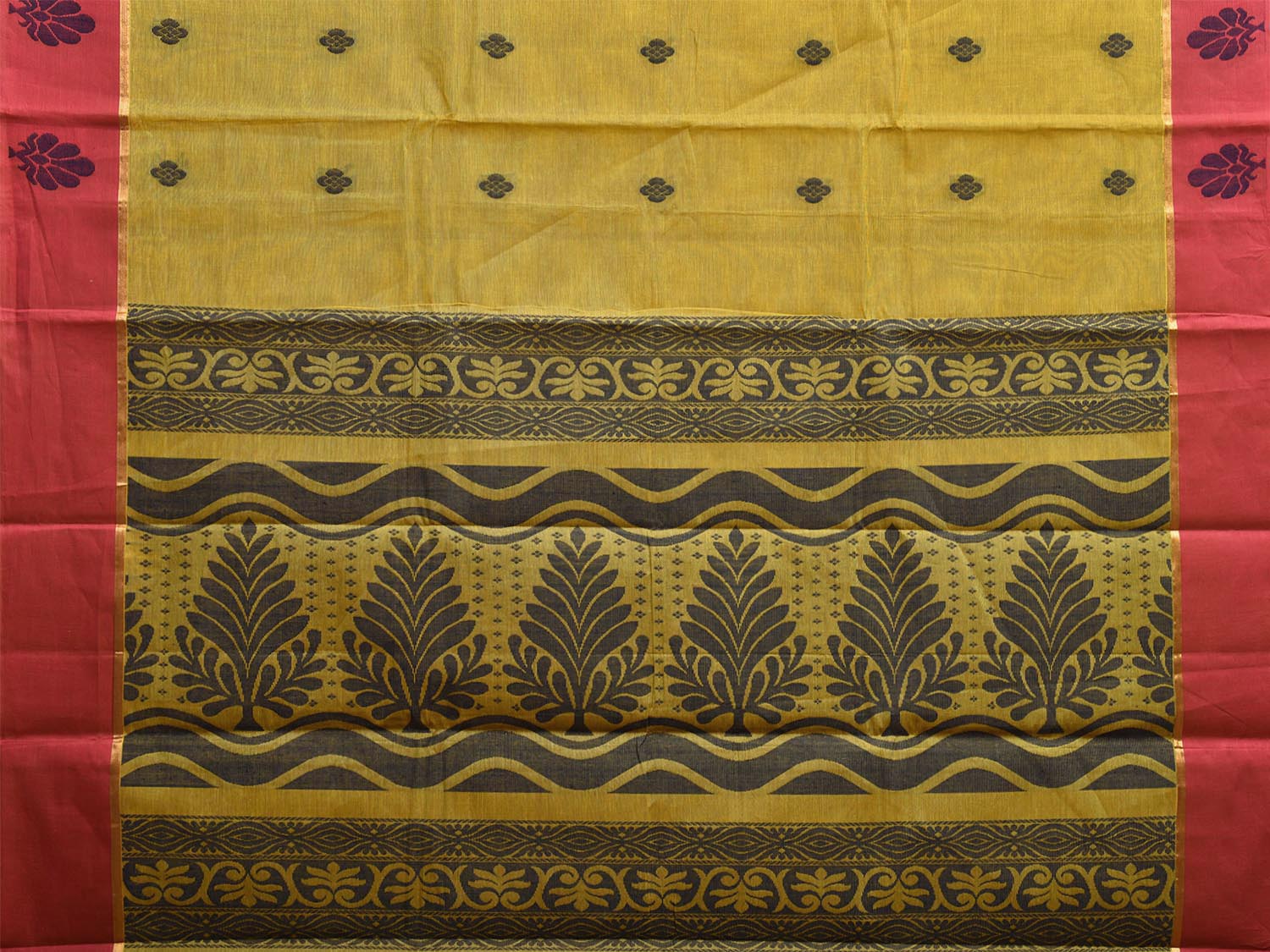 Olive and Burgundy Kanchipuram Cotton Saree with Pallu and Border Design k0773