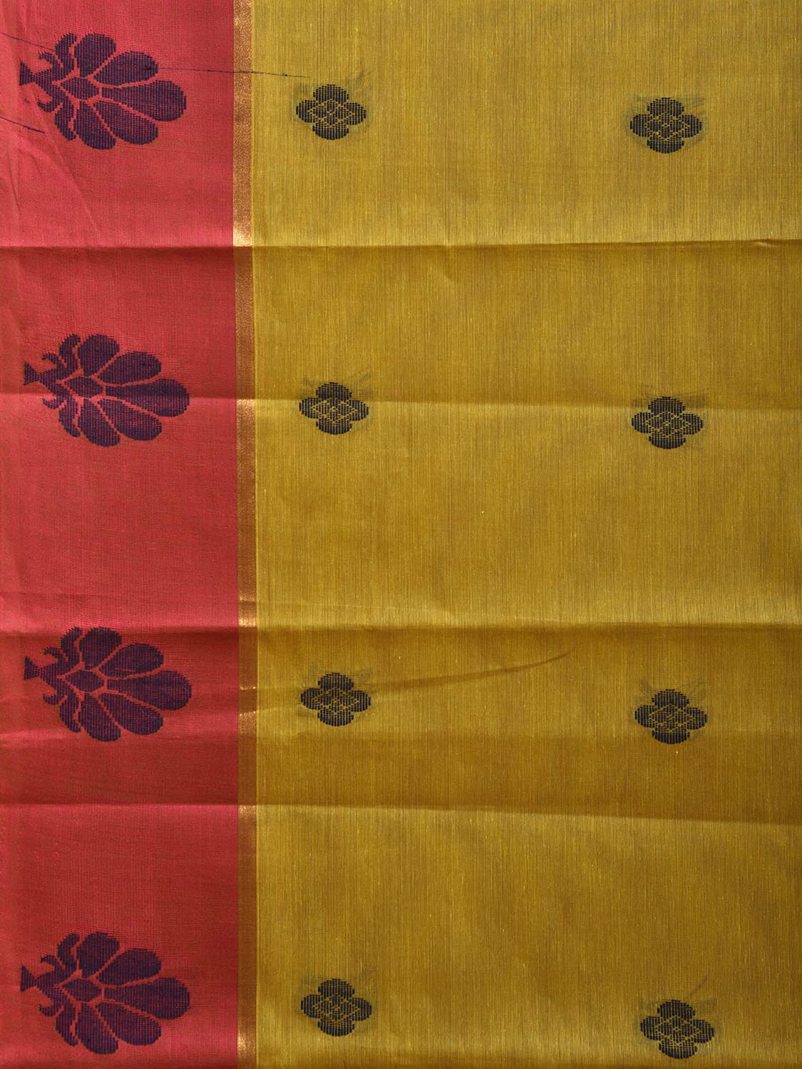 Olive and Burgundy Kanchipuram Cotton Saree with Pallu and Border Design k0773