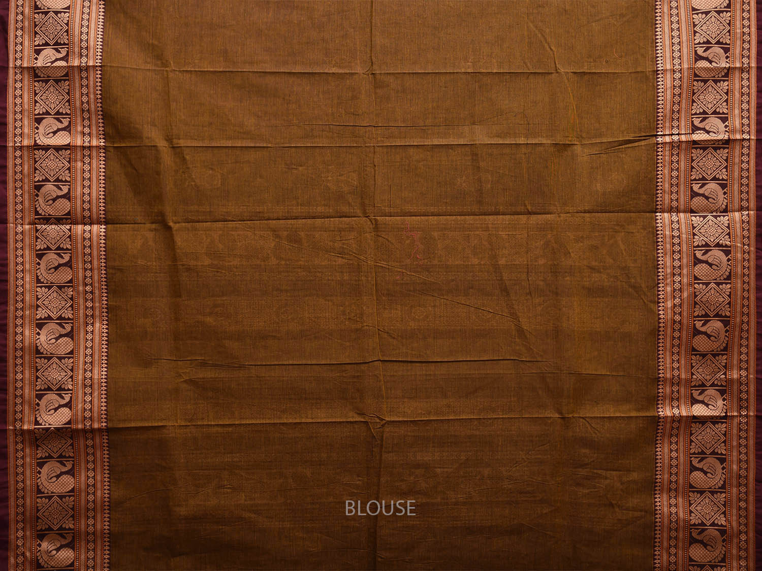 Olive and Cream Kanchipuram Cotton Saree with Gandaberunda Buta and Pallu Design k0766