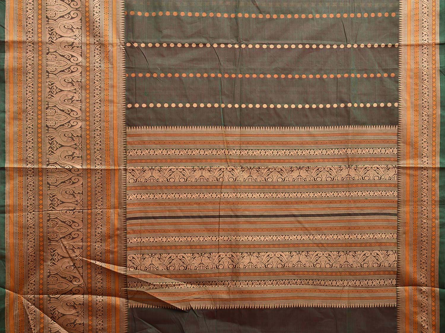 Olive and Cream Kanchipuram Cotton Saree with Pallu and Big Border Design k0759