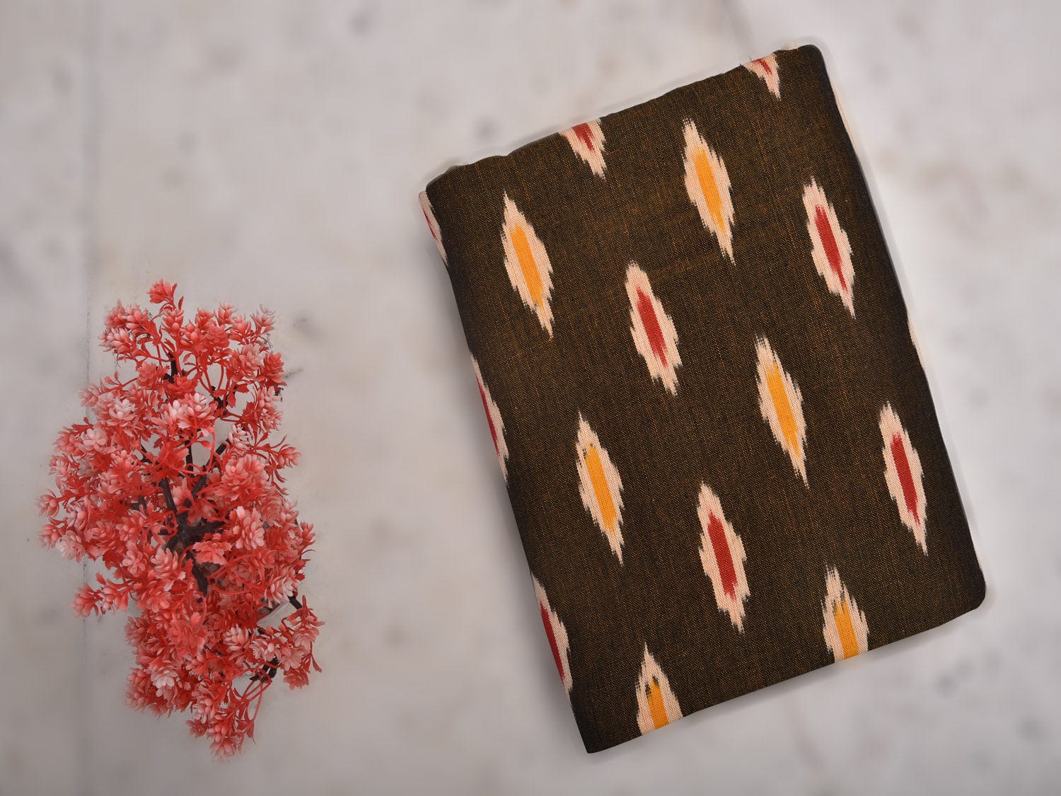 Olive and Cream Pochampally Ikat Cotton Handloom Bedsheet with Body Buta Design 90 x 108 Inches bd0054