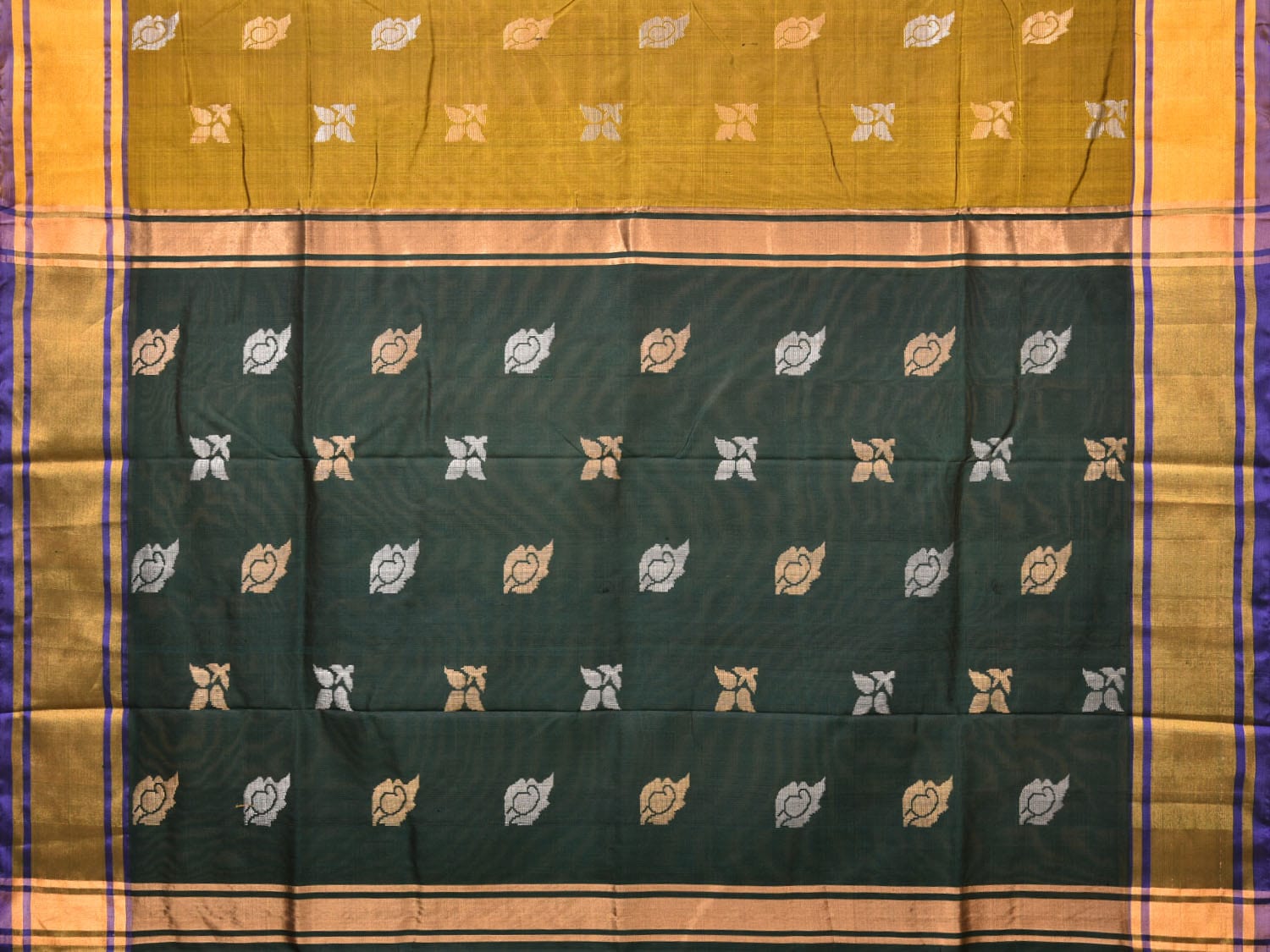 Olive and Dark Green Uppada Silk Handloom Saree with Buta Design u2004