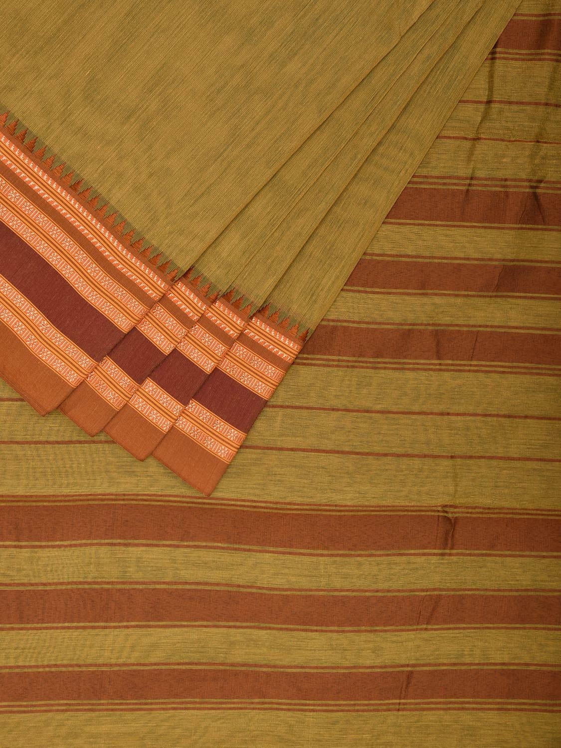Olive and Fawn Bamboo Cotton Saree with Checks Design No Blouse bc0680