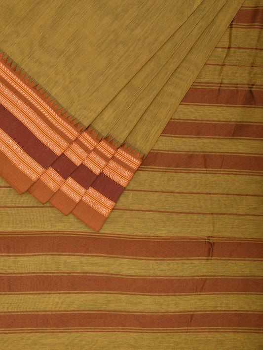 Olive and Fawn Bamboo Cotton Saree with Checks Design No Blouse bc0680