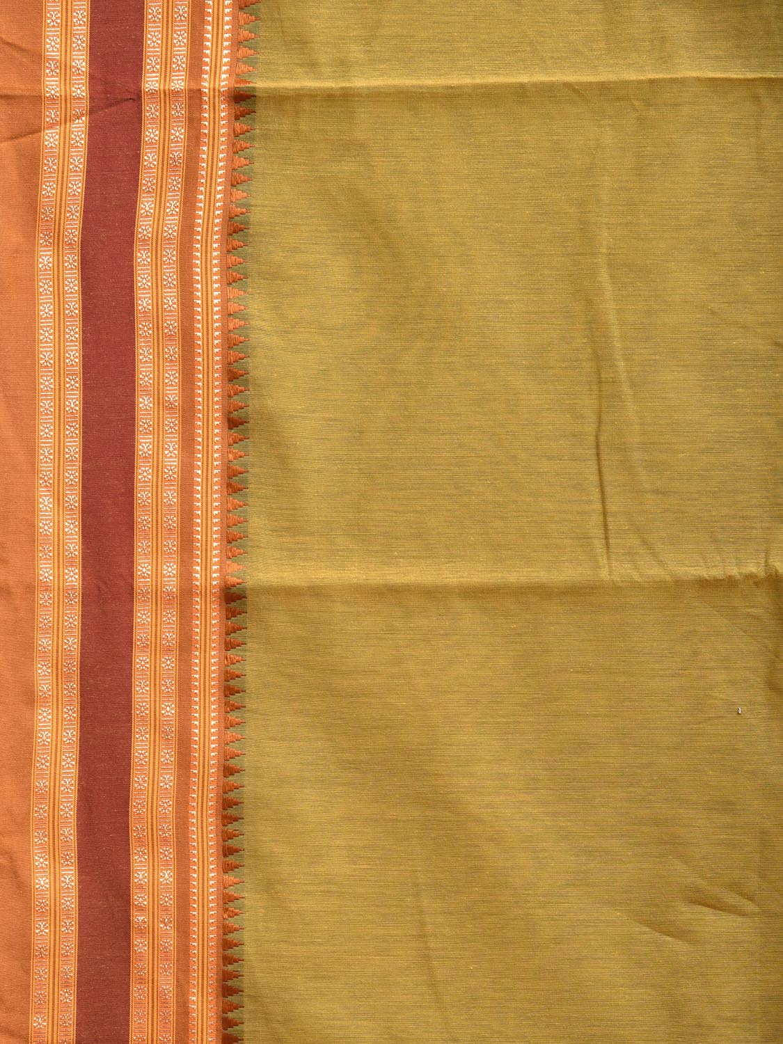 Olive and Fawn Bamboo Cotton Saree with Checks Design No Blouse bc0680