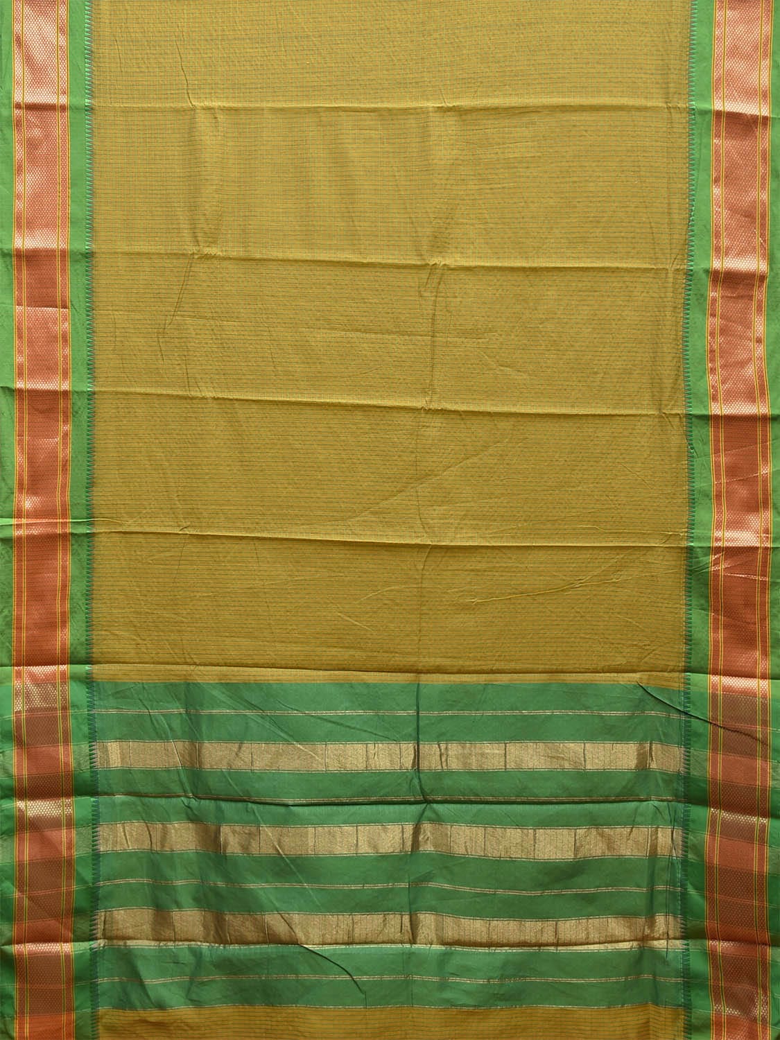 Olive and Green Bamboo Cotton Saree with Checks and Contrast Pallu Design No Blouse bc0636