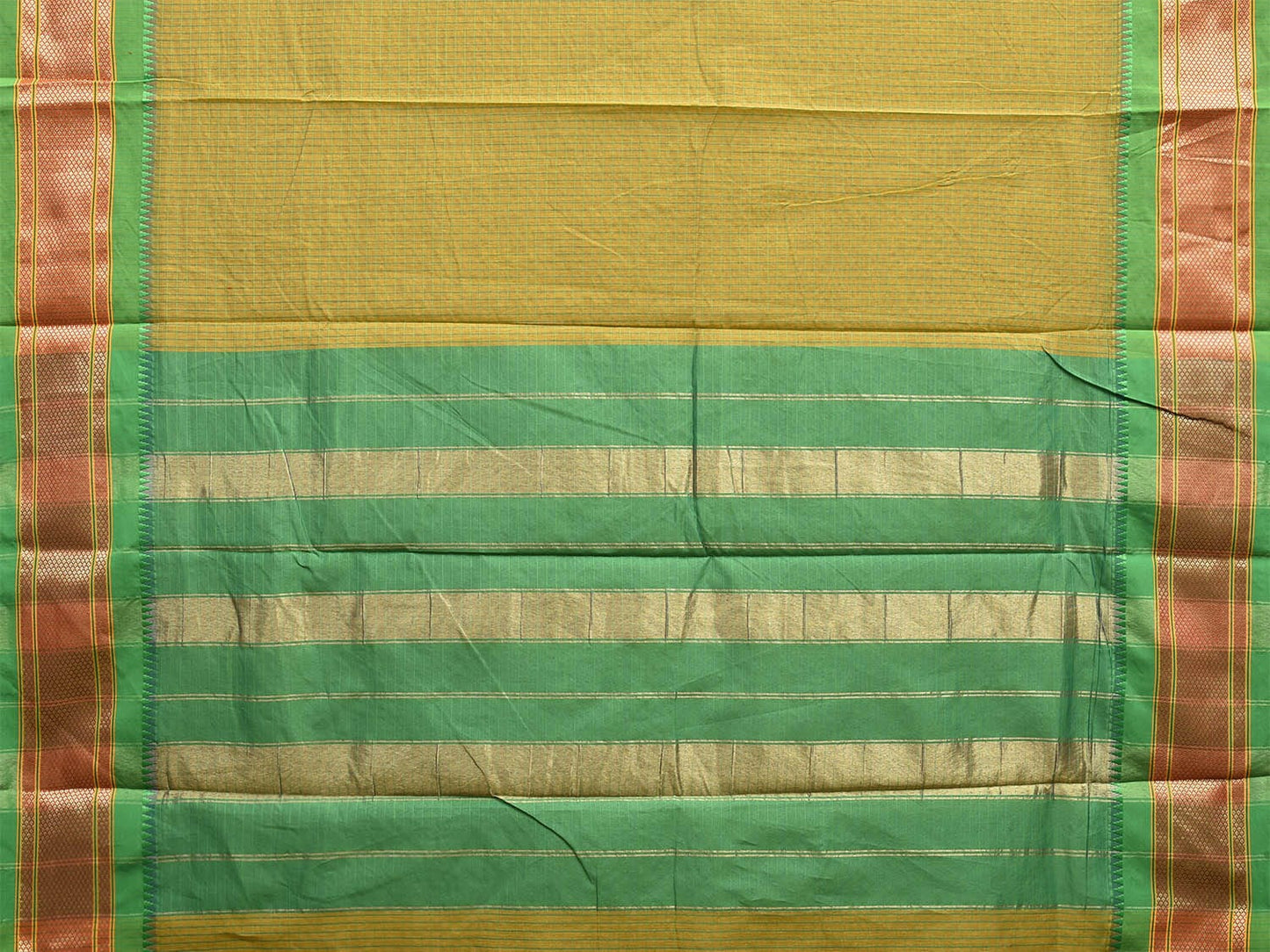 Olive and Green Bamboo Cotton Saree with Checks and Contrast Pallu Design No Blouse bc0636