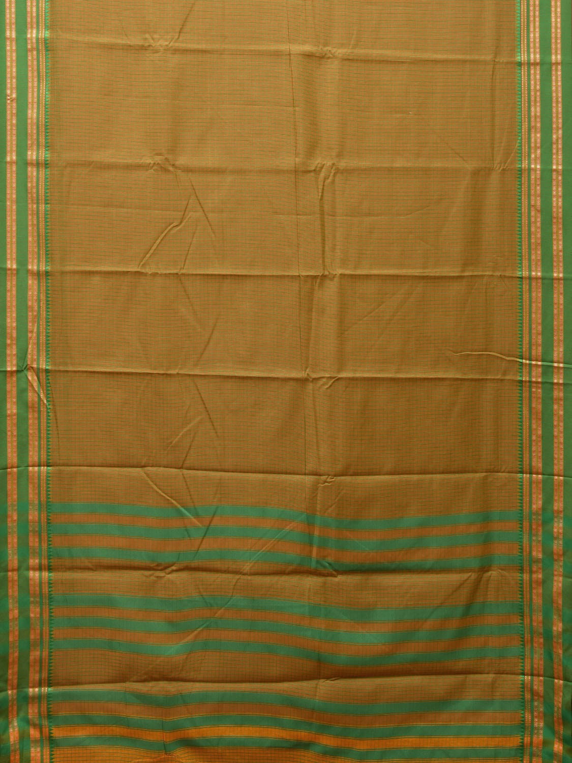 Olive and Green Bamboo Cotton Saree with Checks Design bc0113