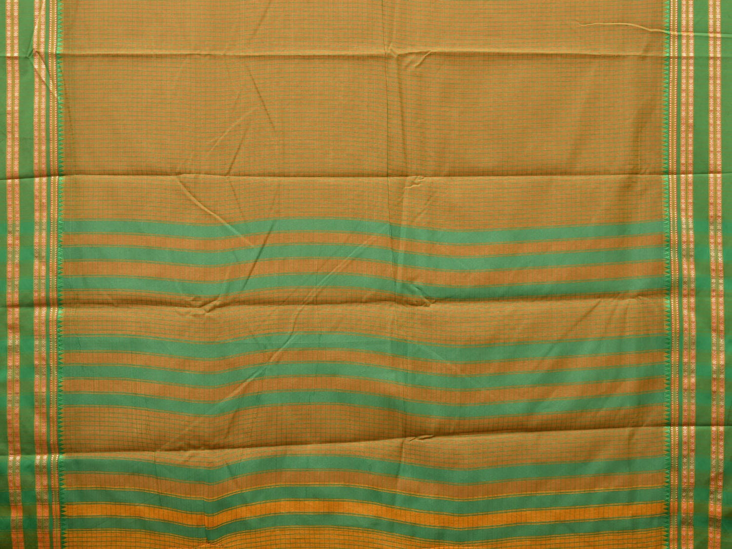 Olive and Green Bamboo Cotton Saree with Checks Design bc0113