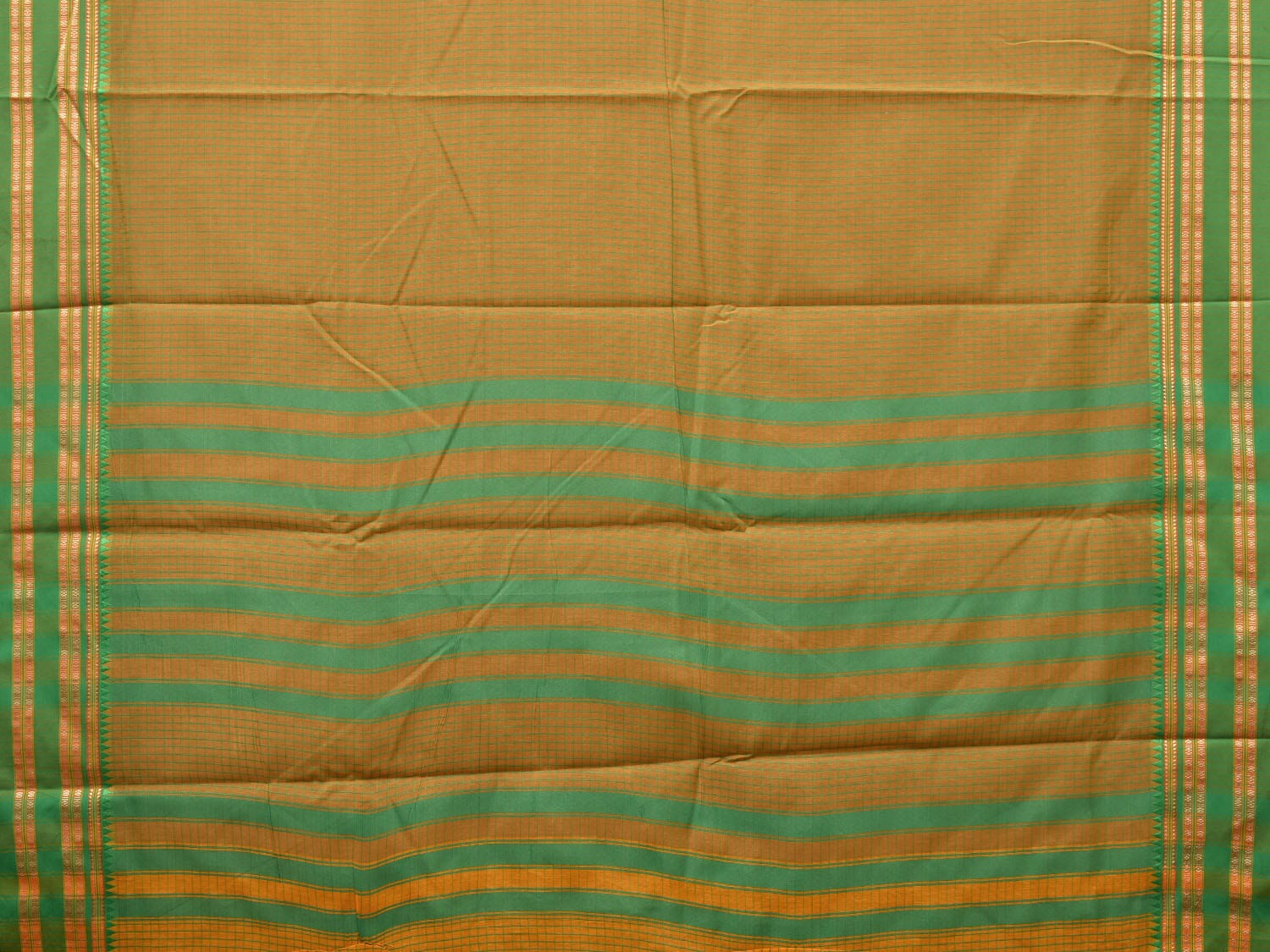 Olive and Green Bamboo Cotton Saree with Checks Design bc0113