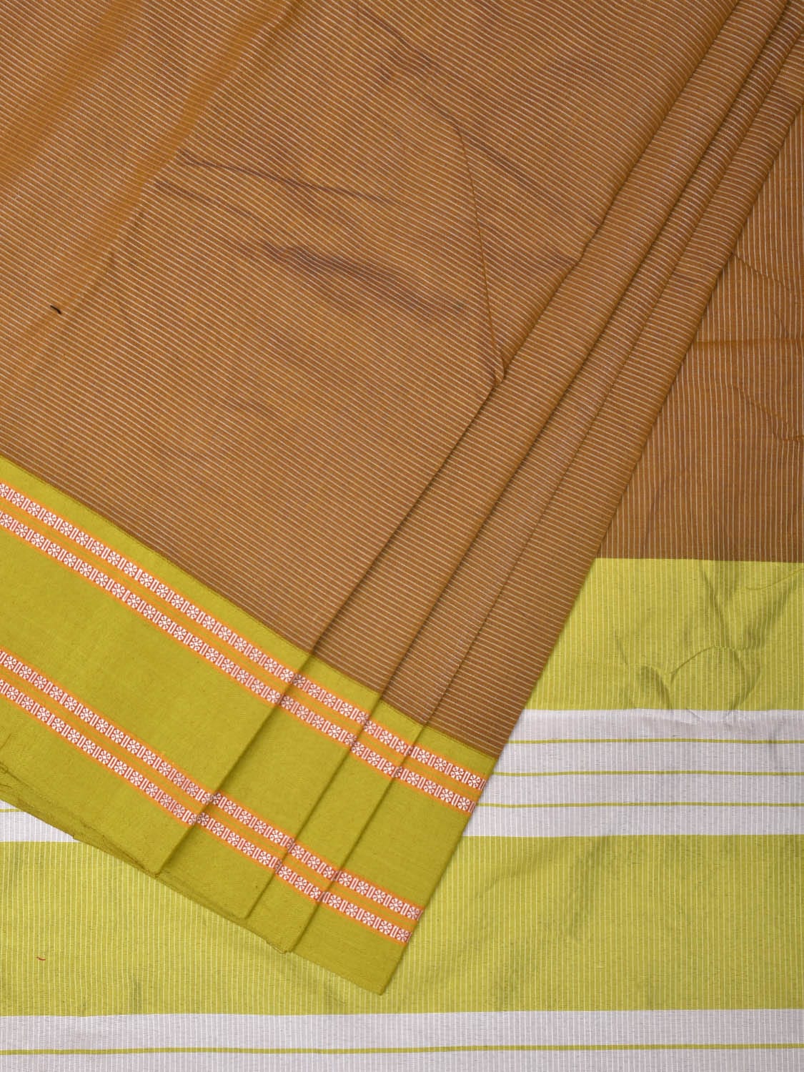 Olive and Green Bamboo Cotton Saree with Strips Design No Blouse bc0211