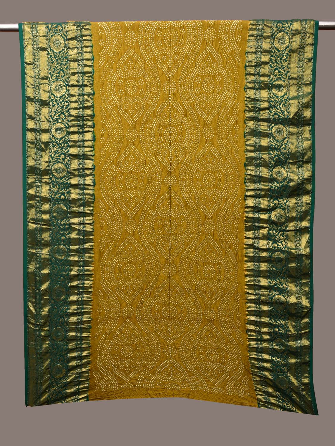 Olive and Green Bandhani Kanchipuram Silk Handloom Dupatta with Border Design ds3183