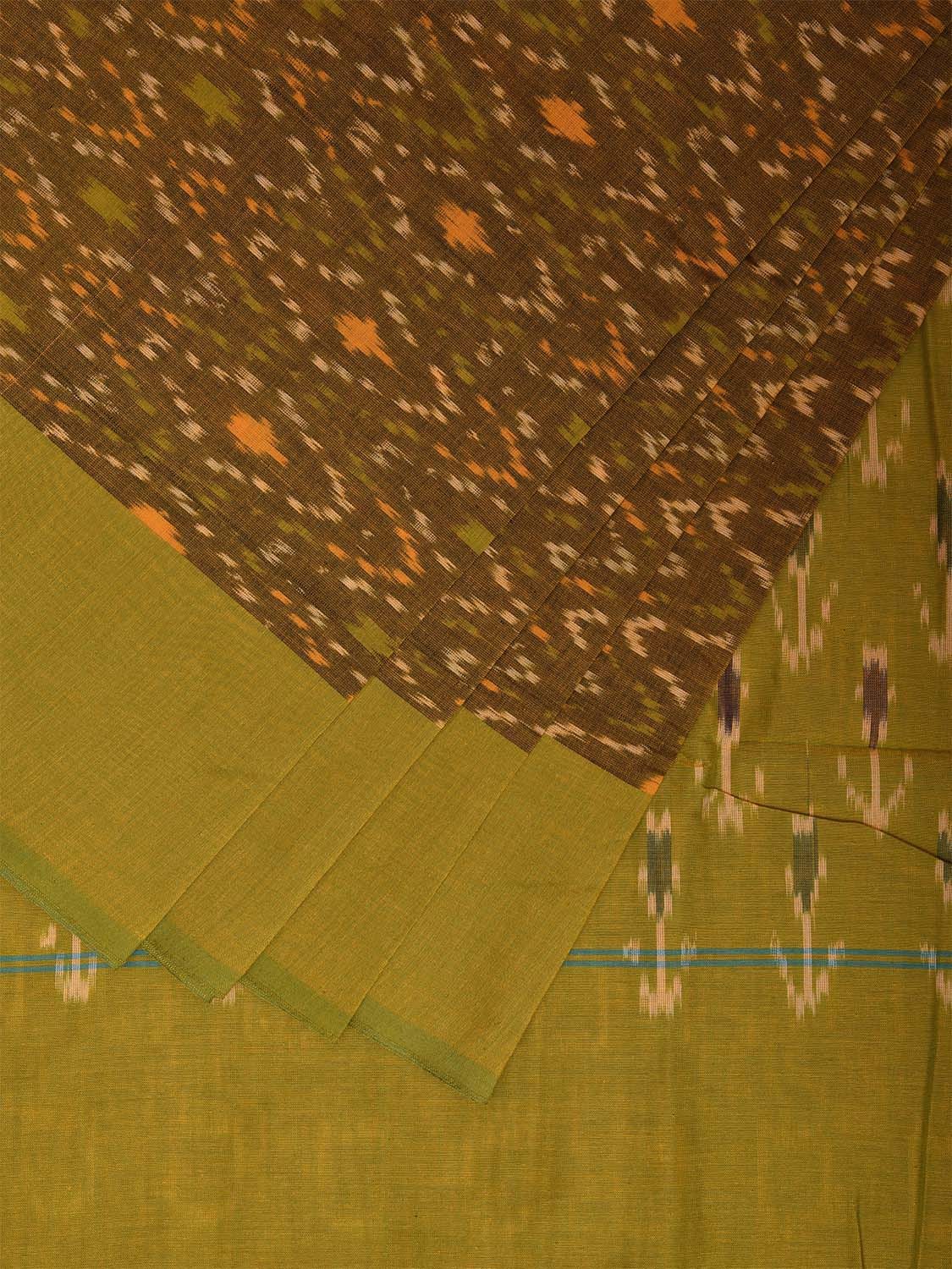 Olive and Green Pochampally Ikat Cotton Handloom Saree with All Over Body and Pallu Design i0898