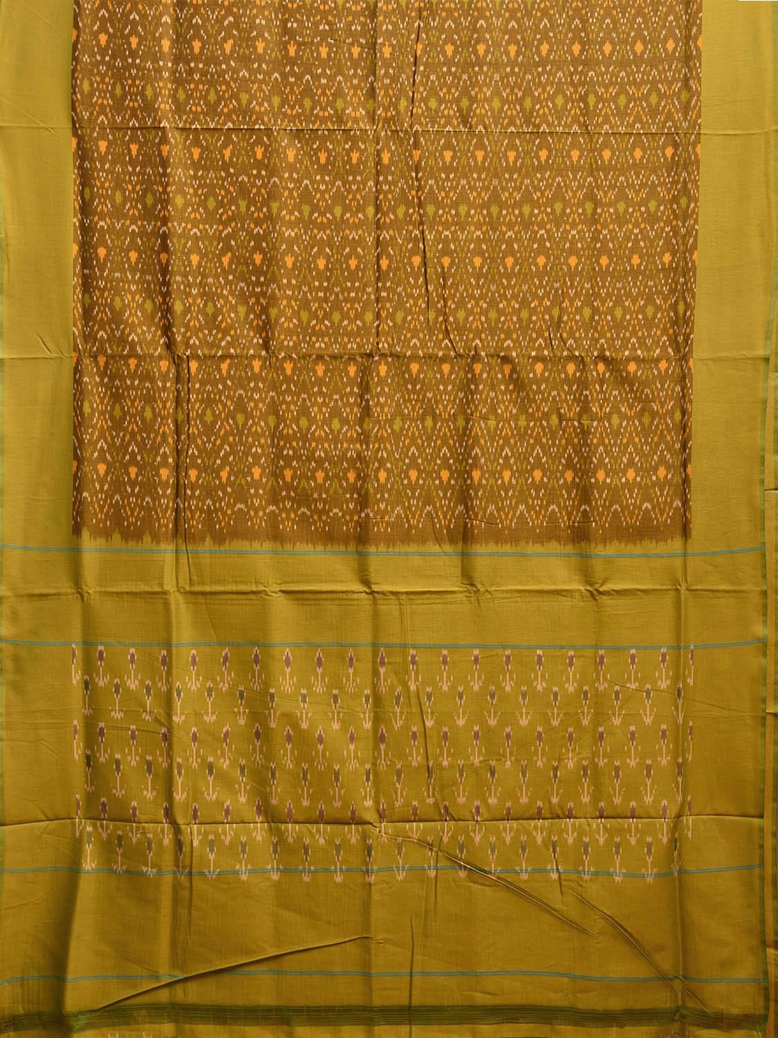 Olive and Green Pochampally Ikat Cotton Handloom Saree with All Over Body and Pallu Design i0898